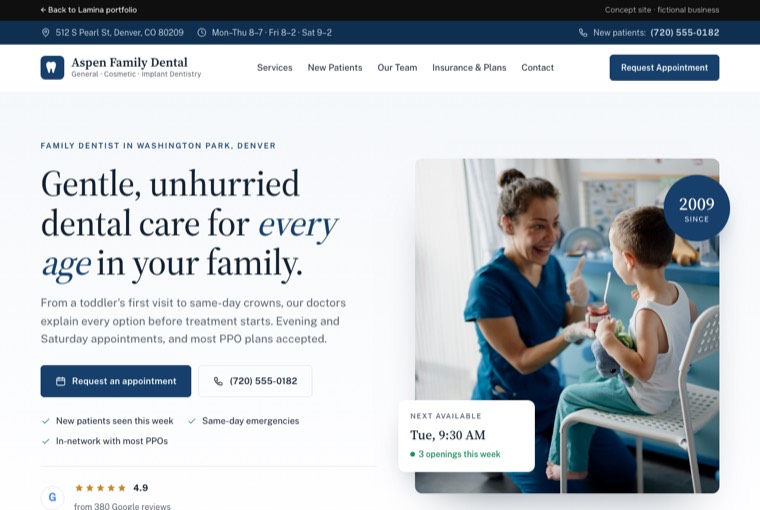 Aspen Family Dental website